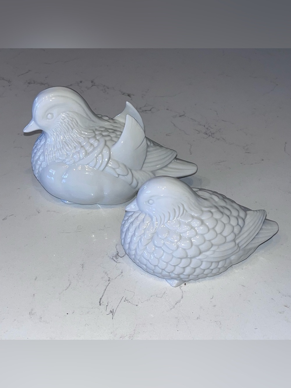 Vintage Pair Blanc de Chine Mandarin Duck Oshidori Chinoiserie Made in Japan
